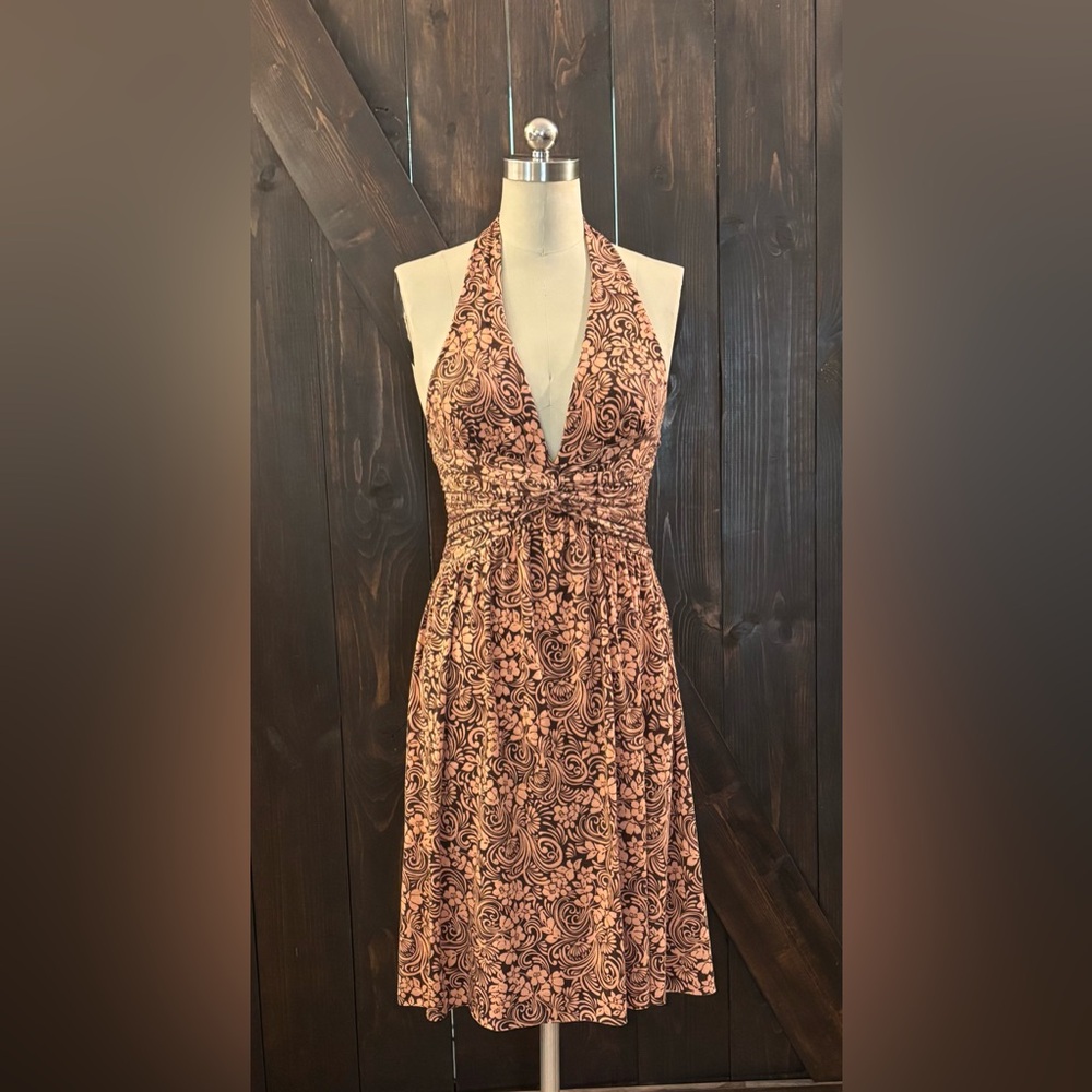 Forever 21 Orange Brown Halter Sundress Cocktail